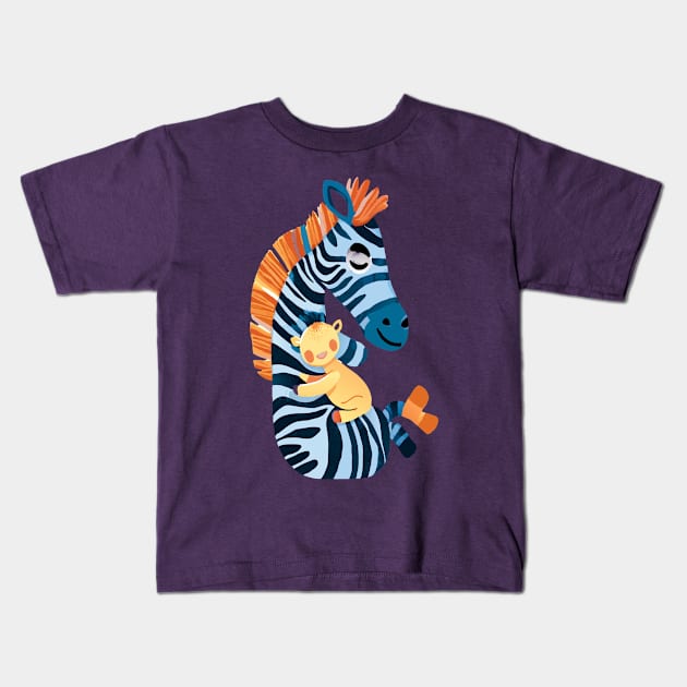 Funny Zebra with Baby Zebra Kids T-Shirt by KDCreativeDesign